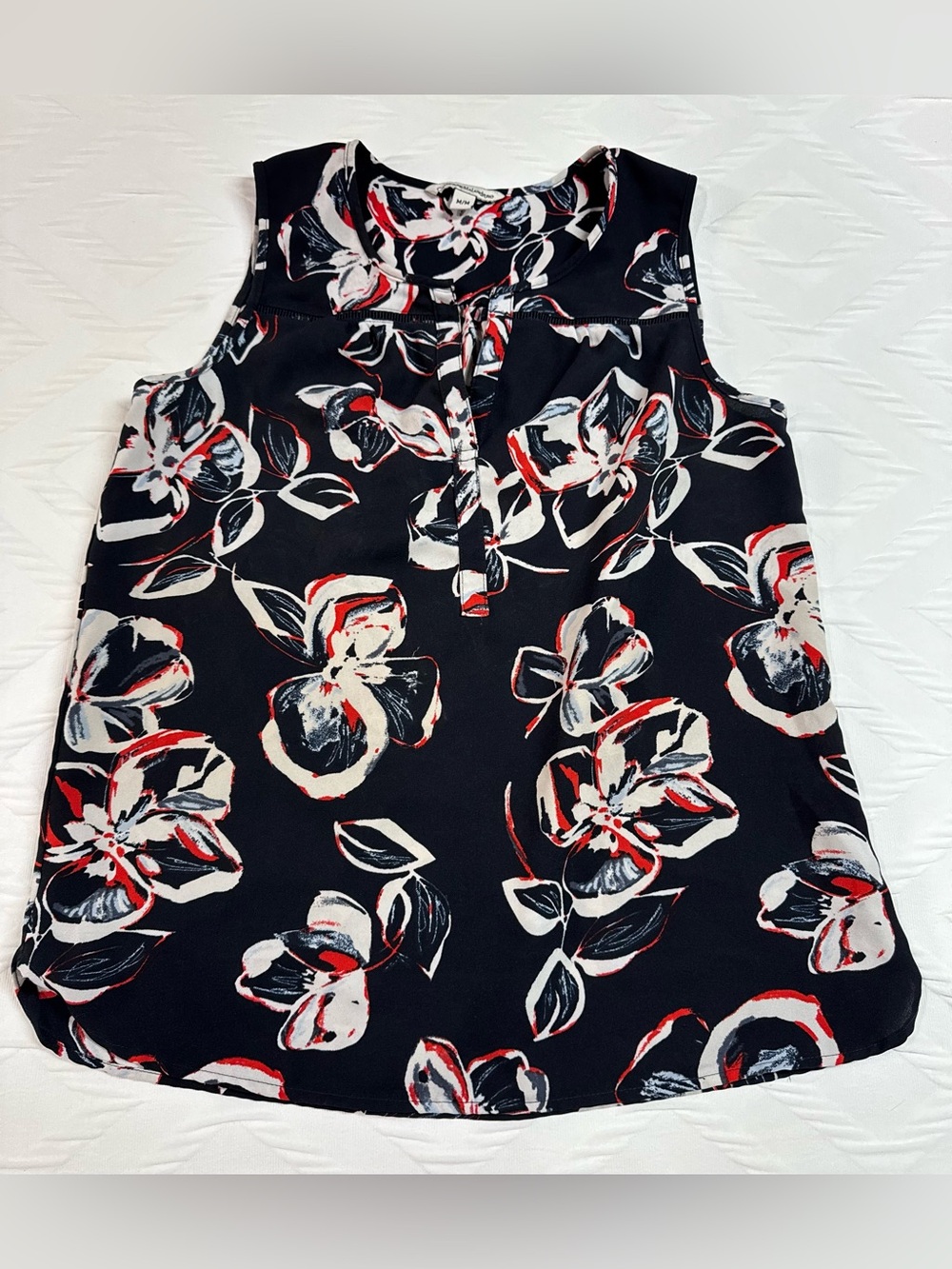 Catherine Malandrino Black Floral Sleeveless Camisole with White and Red Accents